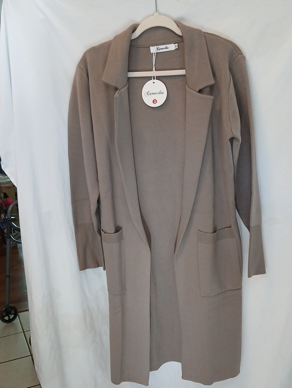 Concealia Taupe Open-Front Trench Cardigan